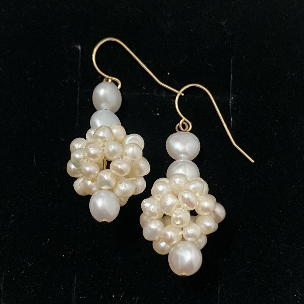 14K Freshwater Pearl Cluster Drop Earrings